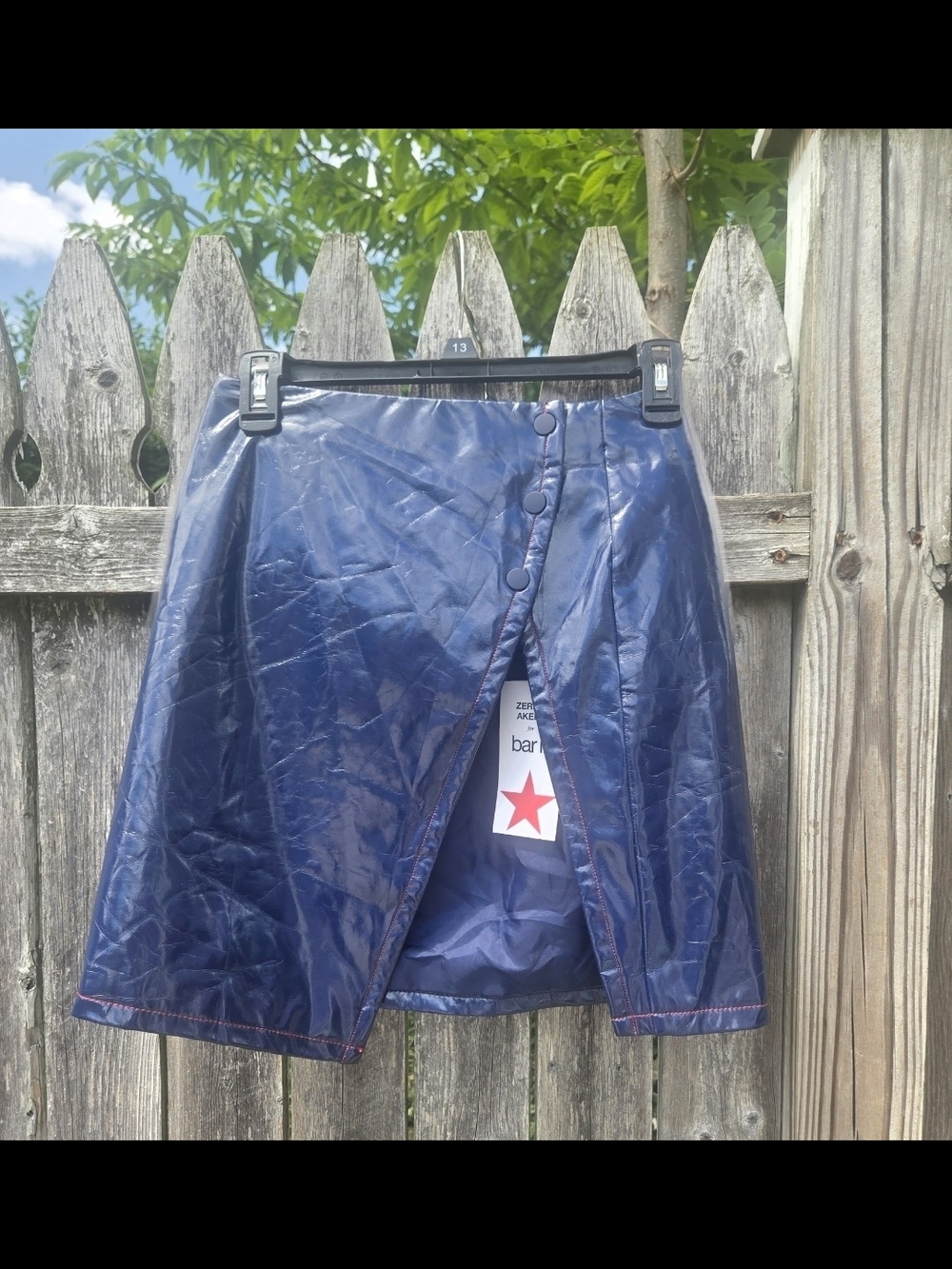 Bar III Shiny Navy Patent Leather Mini Skirt with Snap Front